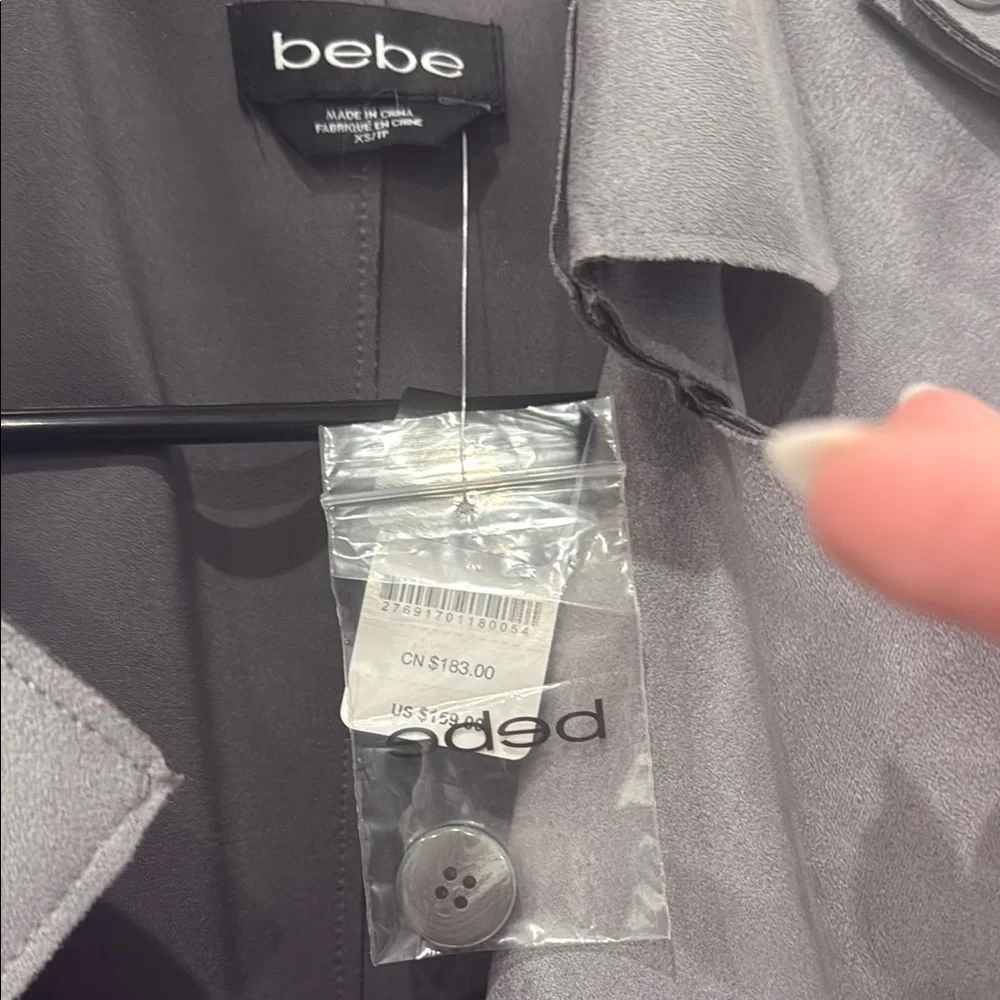 Bebe Gray Trench Coat with Belt and Notched Collar - Picture 2 of 5